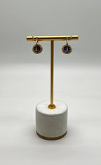 Small Round Blue Lapis Lazuli Diamonds Halo 14K Yellow Gold Statement Earrings