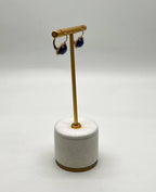 Small Round Blue Lapis Lazuli Diamonds Halo 14K Yellow Gold Statement Earrings