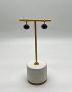 Small Round Blue Lapis Lazuli Diamonds Halo 14K Yellow Gold Statement Earrings
