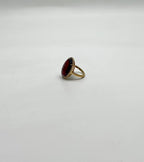 Oval Red Garnet Faceted Cabochon White Diamonds Halo 14K Gold Statement Ring