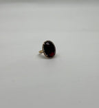 Oval Red Garnet Faceted Cabochon White Diamonds Halo 14K Gold Statement Ring