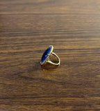 Round Shape Blue Sapphire Faceted Cabochon Slice 14K Gold Diamond Halo Ring