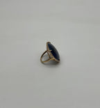 Round Shape Blue Sapphire Faceted Cabochon Slice 14K Gold Diamond Halo Ring