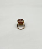 Peach Pink Moonstone Diamonds Halo Scroll 14K Yellow Gold Statement Ring