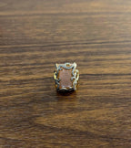 Peach Pink Moonstone Diamonds Halo Scroll 14K Yellow Gold Statement Ring