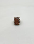 Peach Pink Moonstone Diamonds Halo Scroll 14K Yellow Gold Statement Ring