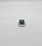 Cushion Shape Cabochon Blue Opal 14K White Gold Cocktail Diamond Halo Ring