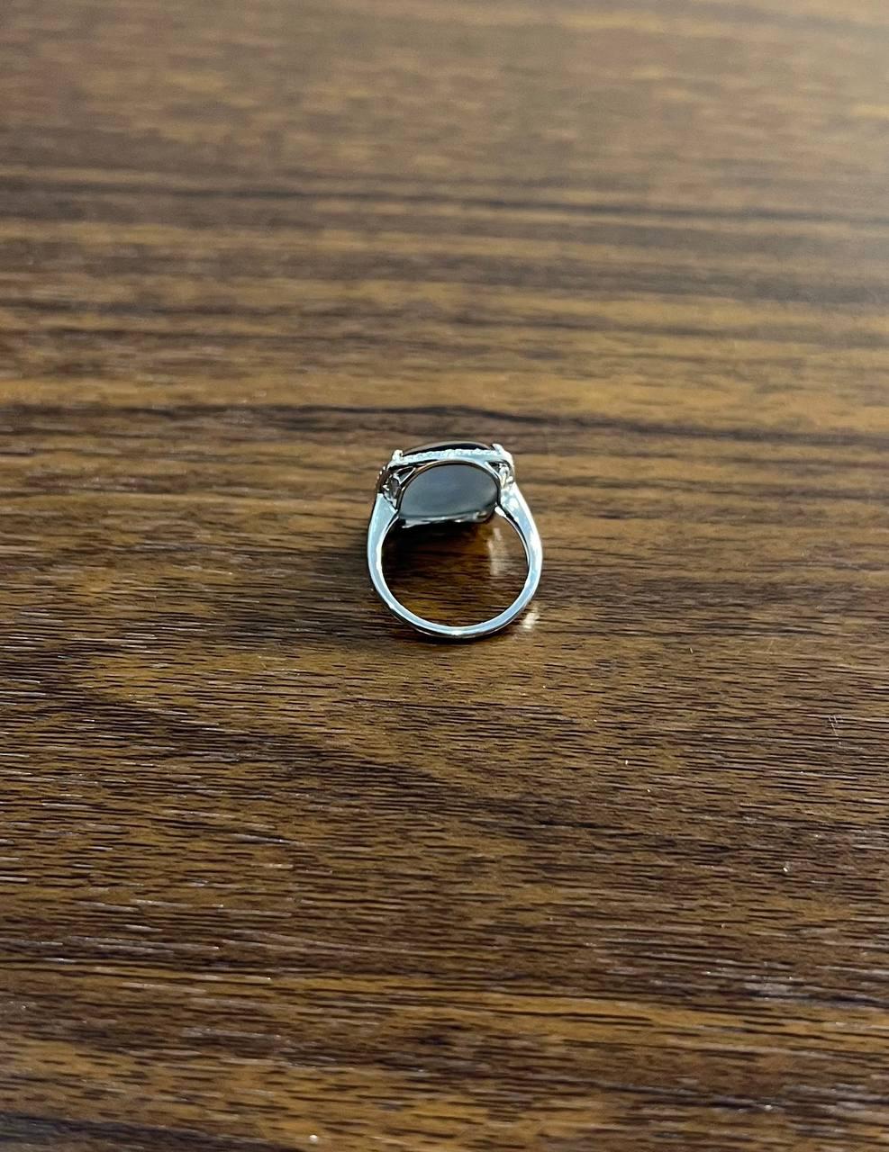 Cushion Shape Cabochon Blue Opal 14K White Gold Cocktail Diamond Halo Ring