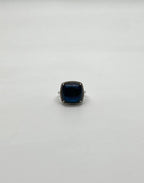 Cushion Shape Cabochon Blue Opal 14K White Gold Cocktail Diamond Halo Ring