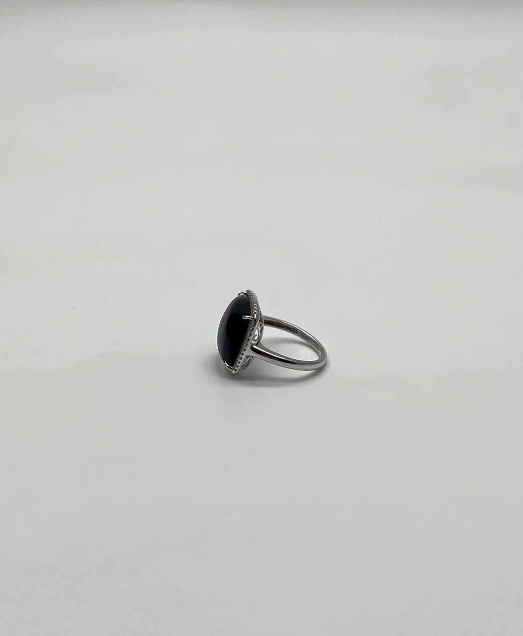 Cushion Shape Cabochon Blue Opal 14K White Gold Cocktail Diamond Halo Ring
