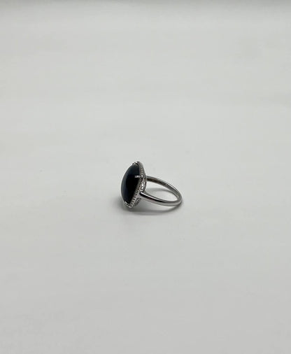 Cushion Shape Cabochon Blue Opal 14K White Gold Cocktail Diamond Halo Ring
