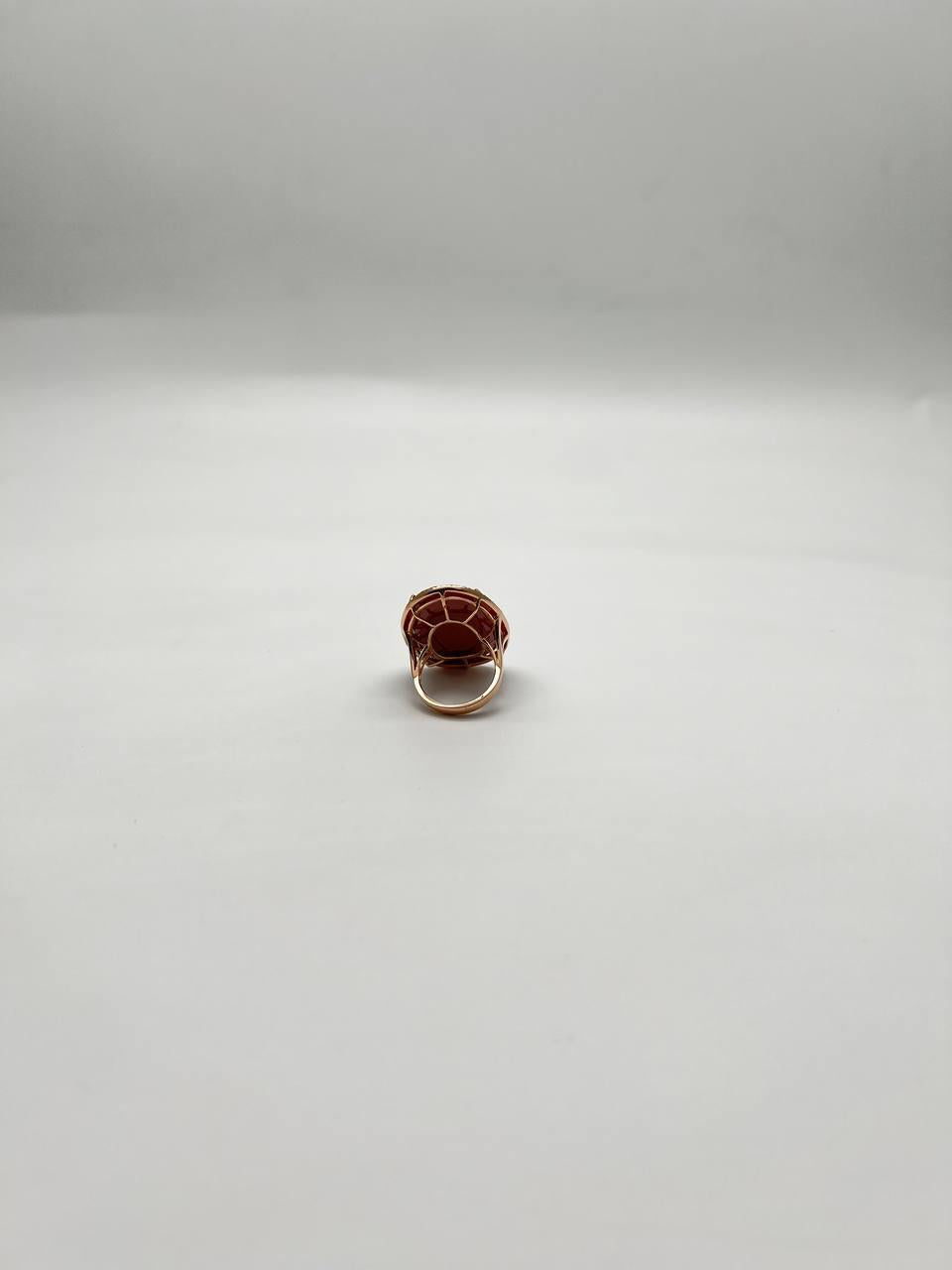 Large Faceted Cabochon Red Jasper 14K Yellow Gold Statement Diamonds Halo Ring