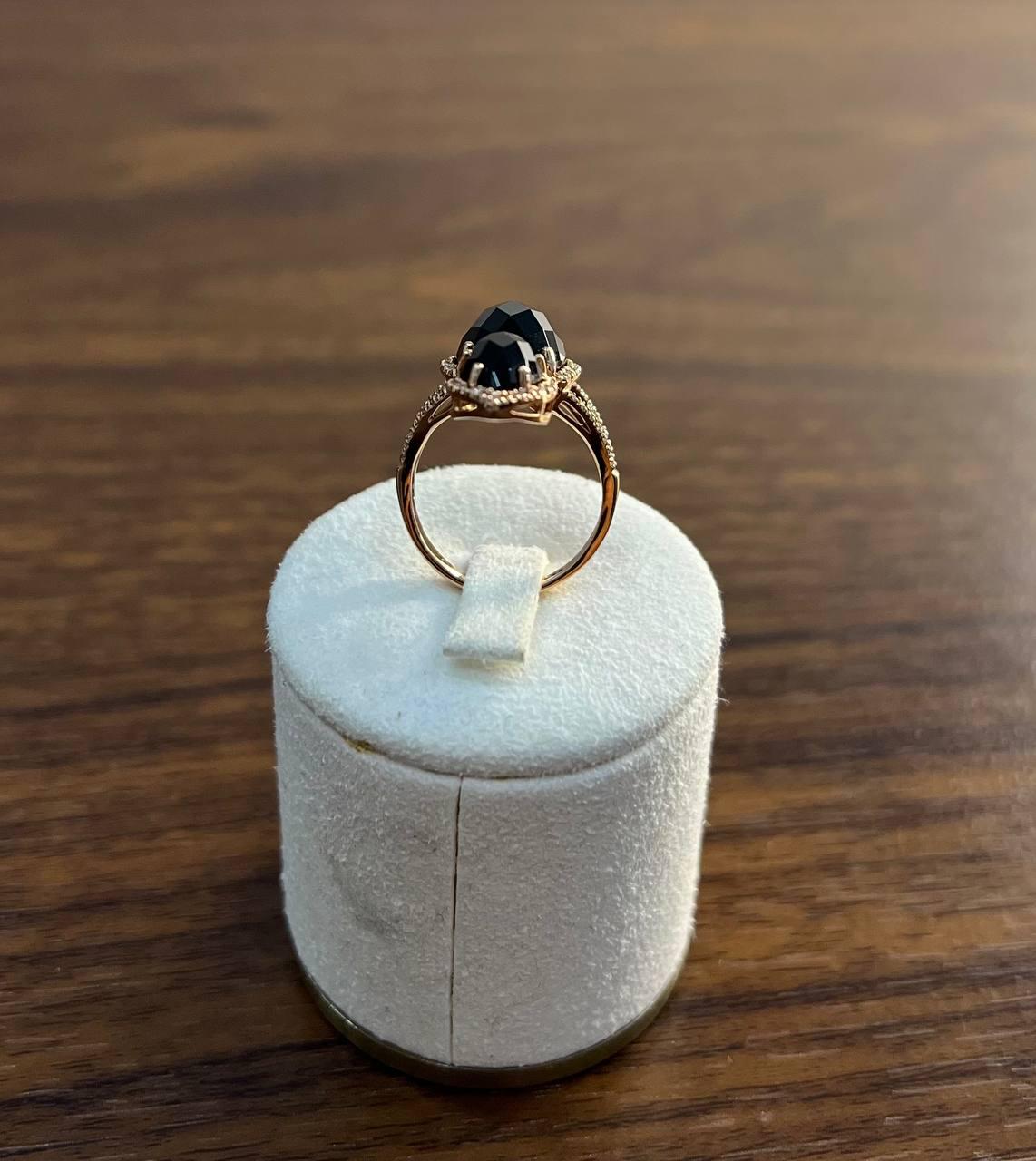 Black Onyx Faceted Diamonds Halo Statement 14K Gold Statement Ring