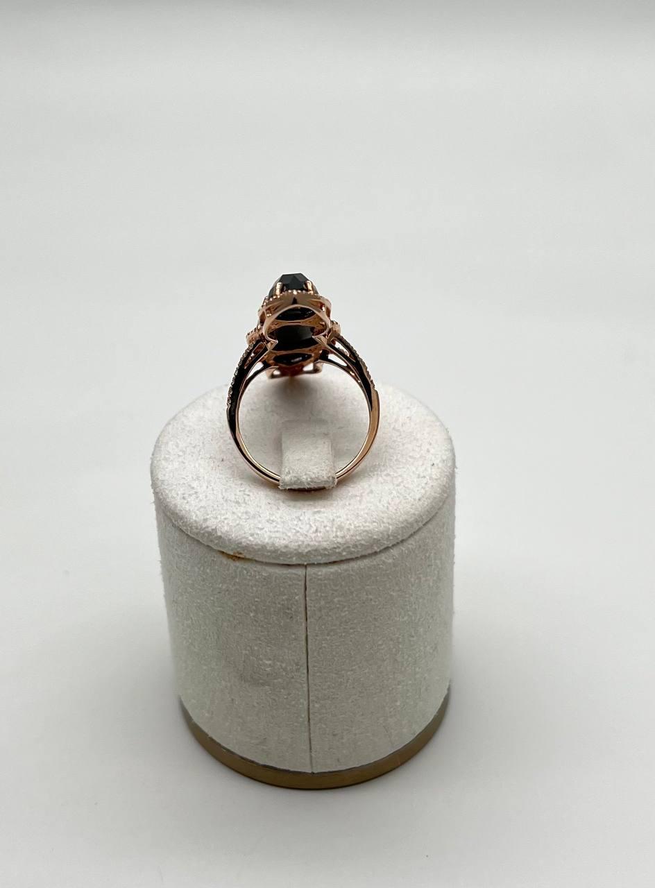 Black Onyx Faceted Diamonds Halo Statement 14K Gold Statement Ring