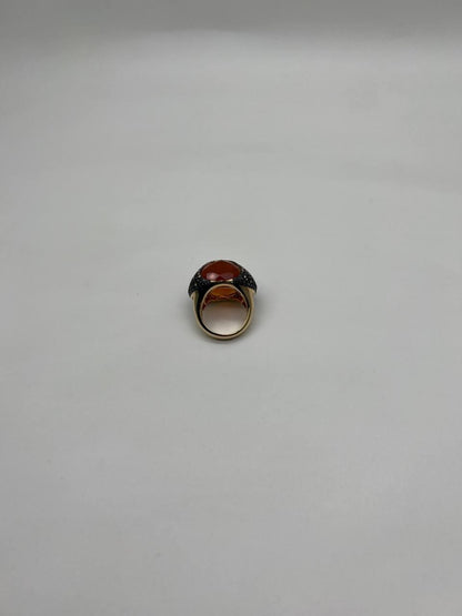 Free Shape Faceted Orange Carnelian Diamond Pave 14K Gold Statement Ring