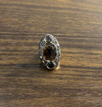 Unique Faceted Smoky Quartz Brown Diamonds Pave Set 14K Gold Statement Ring