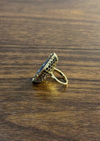 Еркін пішінді қара көк кристалды кварц друзи гауһар тастары Halo 18K сары алтын сақина