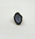 Free Shape Black Blue Crystal Quartz Druzi Diamonds Halo 18K Yellow Gold Ring