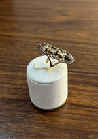 Brown Smokey Quartz & Sapphire Diamonds Halo Statement 14K Gold Statement Ring