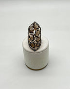 Brown Smokey Quartz & Sapphire Diamonds Halo Statement 14K Gold Statement Ring
