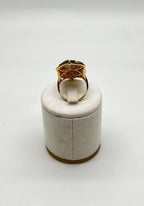 Brown Smokey Quartz & Sapphire Diamonds Halo Statement 14K Gold Statement Ring