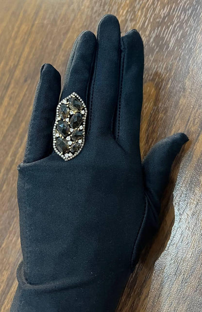 Brown Smokey Quartz & Sapphire Diamonds Halo Statement 14K Gold Statement Ring