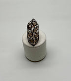 Brown Smokey Quartz & Sapphire Diamonds Halo Statement 14K Gold Statement Ring