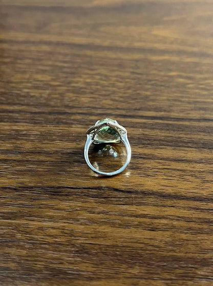 Pear Teardrop Light Blue Topaz White Diamonds Halo 14K White Gold Statement Ring