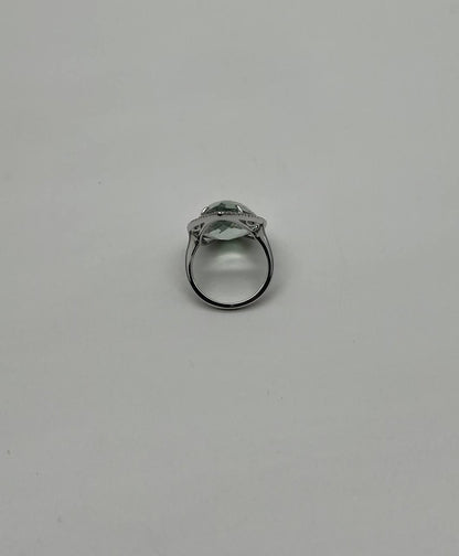 Pear Teardrop Light Blue Topaz White Diamonds Halo 14K White Gold Statement Ring