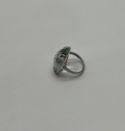 Pear Teardrop Light Blue Topaz White Diamonds Halo 14K White Gold Statement Ring