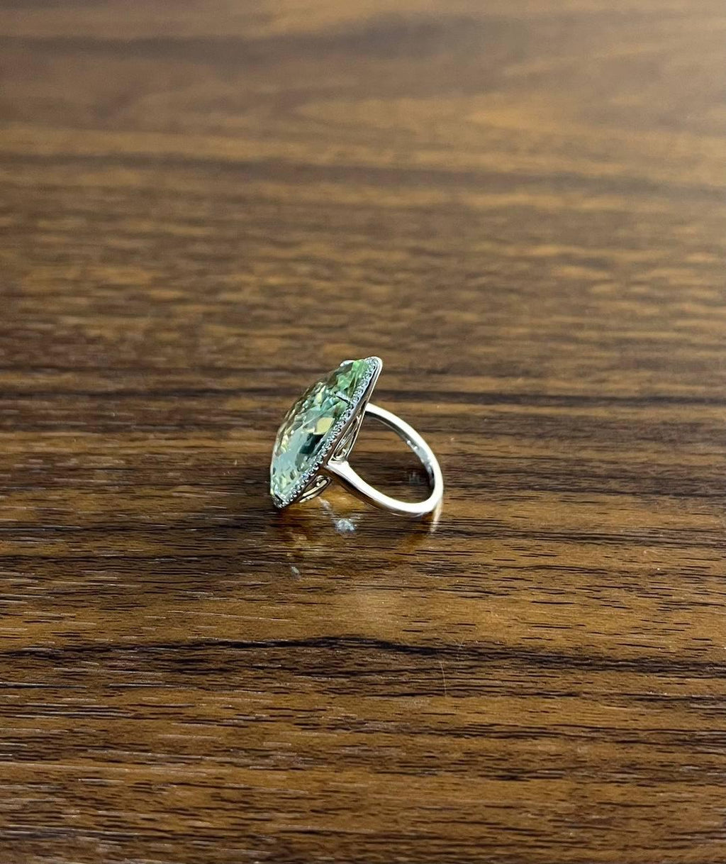 Pear Teardrop Light Blue Topaz White Diamonds Halo 14K White Gold Statement Ring