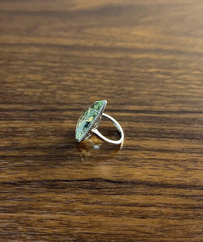 Pear Teardrop Light Blue Topaz White Diamonds Halo 14K White Gold Statement Ring