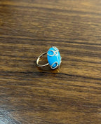Round Blue Teal Turquoise Diamond Swirl Scroll 14K Yellow Gold Cocktail Ring