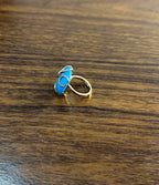 Round Blue Teal Turquoise Diamond Swirl Scroll 14K Yellow Gold Cocktail Ring