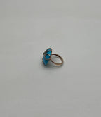 Round Blue Teal Turquoise Diamond Swirl Scroll 14K Yellow Gold Cocktail Ring