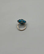 Round Blue Teal Turquoise Diamond Swirl Scroll 14K Yellow Gold Cocktail Ring
