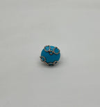 Round Blue Teal Turquoise Diamond Swirl Scroll 14K Yellow Gold Cocktail Ring