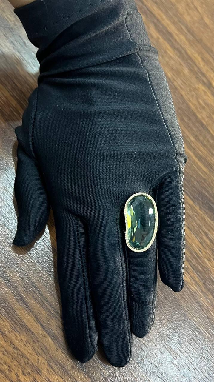 free shape faceted green amethyst prasiolite diamonds halo gold statement ring