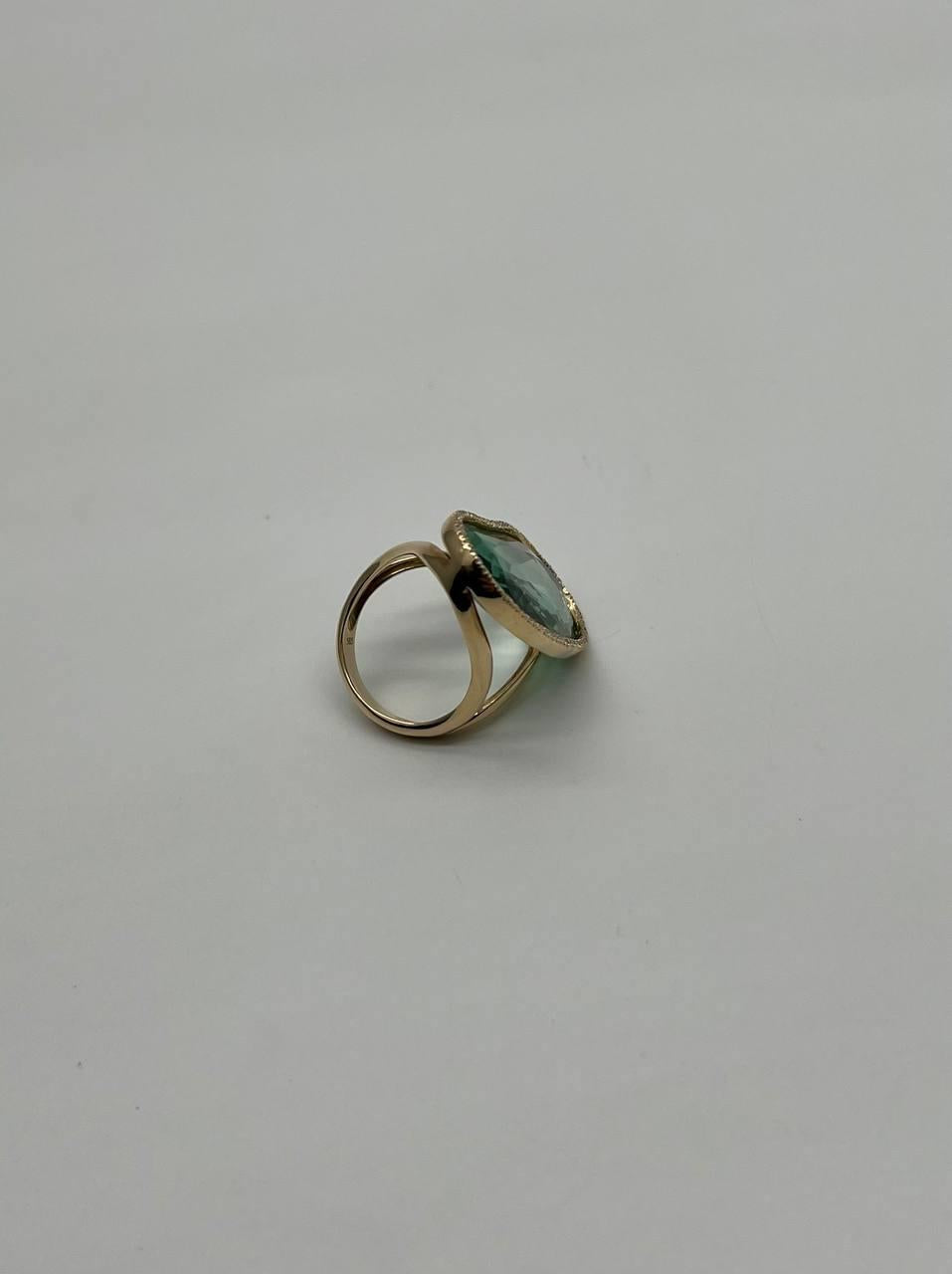 Free Shape Faceted Green Amethyst Prasiolite Diamonds Halo Gold Statement Ring