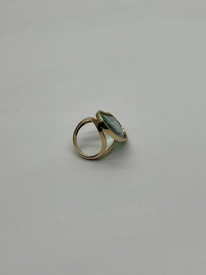 Free Shape Faceted Green Amethyst Prasiolite Diamonds Halo Gold Statement Ring