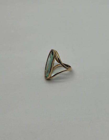 Free Shape Faceted Green Amethyst Prasiolite Diamonds Halo Gold Statement Ring