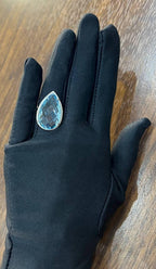 Pear Teardrop Light Blue Topaz White Diamonds Halo 14K White Gold Statement Ring