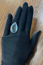 Pear Teardrop Light Blue Topaz White Diamonds Halo 14K White Gold Statement Ring