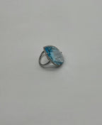Pear Teardrop Light Blue Topaz White Diamonds Halo 14K White Gold Statement Ring