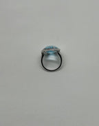 Pear Teardrop Light Blue Topaz White Diamonds Halo 14K White Gold Statement Ring