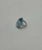 Pear Teardrop Light Blue Topaz White Diamonds Halo 14K White Gold Statement Ring
