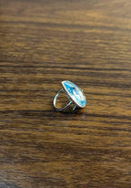Pear Teardrop Light Blue Topaz White Diamonds Halo 14K White Gold Statement Ring