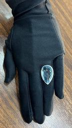 Pear Teardrop Light Blue Topaz White Diamonds Halo 14K White Gold Statement Ring