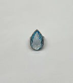 Pear Teardrop Light Blue Topaz White Diamonds Halo 14K White Gold Statement Ring
