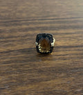 Rosecut Brown Smokey Quartz Black Diamonds Pave Set 14K Gold Statement Ring